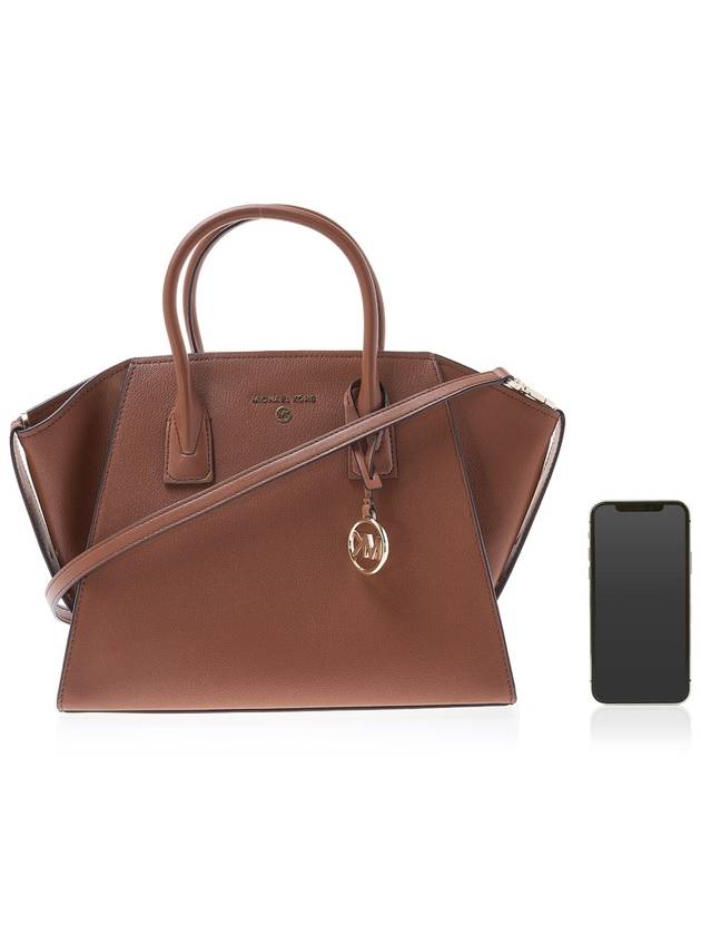 Avril Logo Embellished Leather Tote Bag Brown - MICHAEL KORS - BALAAN 7