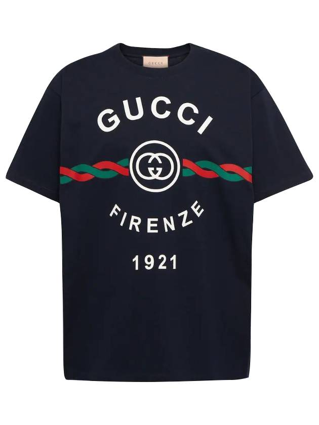 Firenze 1921 Print Cotton Jersey Short Sleeve T-Shirt Navy - GUCCI - BALAAN 1
