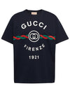 Men's Cotton Jersey Florence Short Sleeve T-Shirt Navy - GUCCI - BALAAN