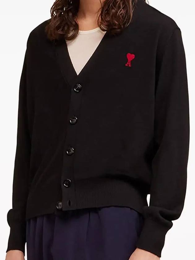 Red Heart Logo Merino Wool Cardigan Black - AMI - BALAAN 4