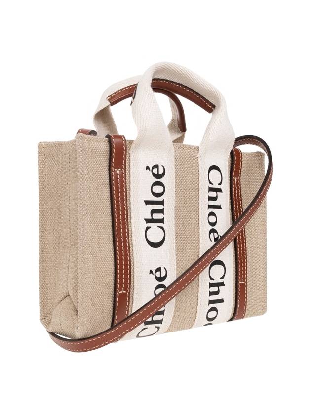 Woody Linen Canvas Calfskin Tote Bag White Brown - CHLOE - BALAAN 5