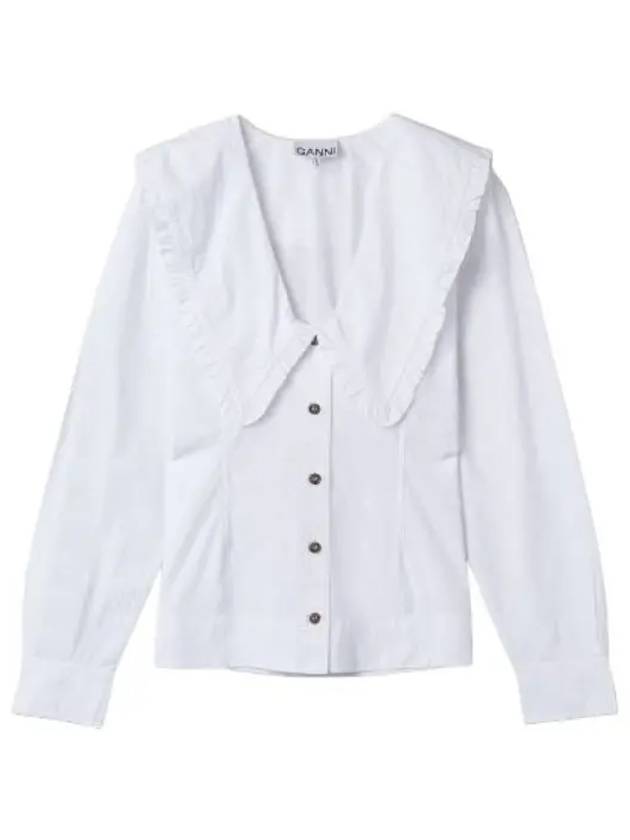 Poplin V neck Shirt White - GANNI - BALAAN 1