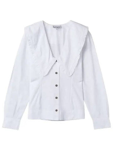 Poplin V neck Shirt White - GANNI - BALAAN 1