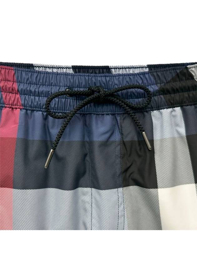 Men's Check Drawstring Swim Shorts Carbon Blue - BURBERRY - BALAAN.