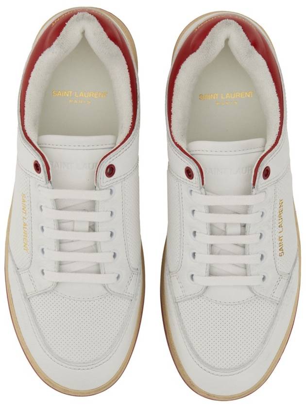 Crack Lace Up Calf Leather Low Top Sneakers White Red - SAINT LAURENT - BALAAN 9