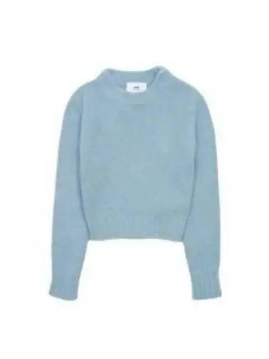 Brushed Wool Alpaca Knit Top Blue - AMI - BALAAN 2