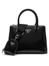 Galleria Brushed Leather Small Tote Bag Black - PRADA - BALAAN 1