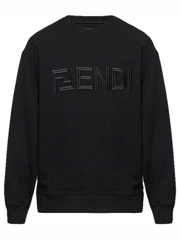 Embroidered Logo Crew Neck Sweatshirt Black - FENDI - BALAAN 2