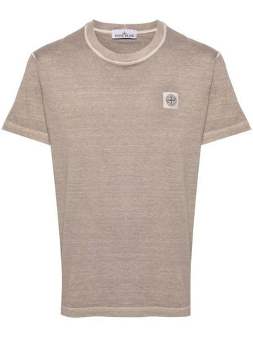 Organic Cotton Short Sleeve T-Shirt Beige - STONE ISLAND - BALAAN 1