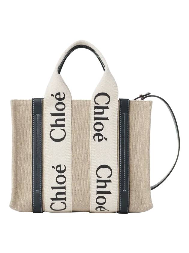 Woody Small Canvas Tote Bag Navy Beige - CHLOE - BALAAN 1