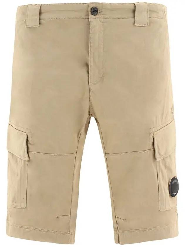 Men's Stretch Satin Lens Cargo Shorts Beige - CP COMPANY - BALAAN 1