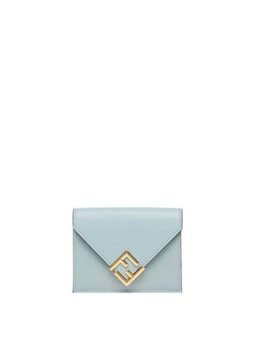 FF Diamond Calf Leather Half Wallet Light Blue - FENDI - BALAAN 1