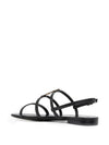 Women's Smooth Leather Gold Tone Monogram Detail Cassandra Flat Sandals Black - SAINT LAURENT - BALAAN 4