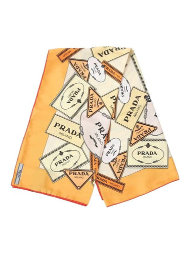 Logo Pattern Silk Scarf Orange - PRADA - BALAAN 1