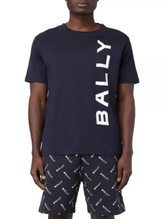 Logo Print Short Sleeve T-Shirt Navy - BALLY - BALAAN 2