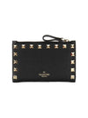 Rockstud Leather Zipper Card Wallet Black - VALENTINO - BALAAN 2