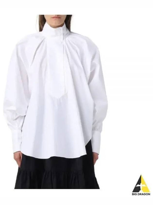 High Neck Long Sleeve Cotton Blouse White - PATOU - BALAAN 2