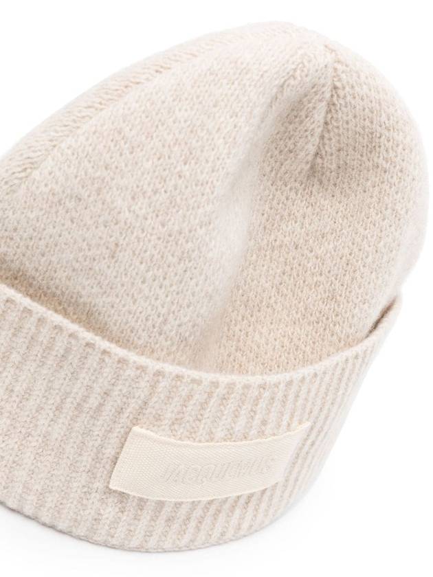 Le Bonnet Grosgrain Logo Patch Beanie Beige - JACQUEMUS - BALAAN 6