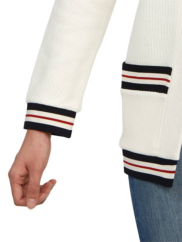 Cricket Stripe Lightweight Textured Cotton V-Neck Cardigan White - THOM BROWNE - BALAAN 10