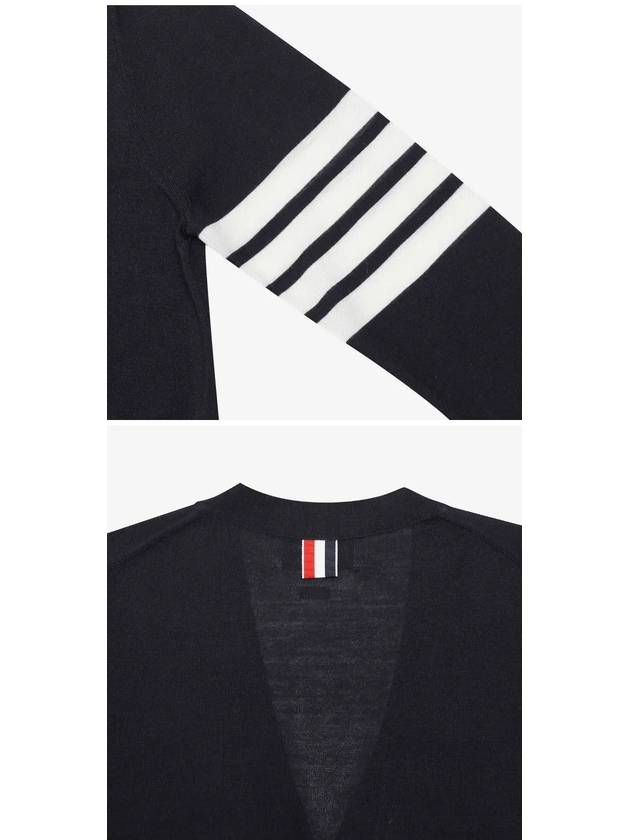 Sustainable Fine Merino Wool 4-Bar Relaxed Fit V-Neck Cardigan Navy - THOM BROWNE - BALAAN 5