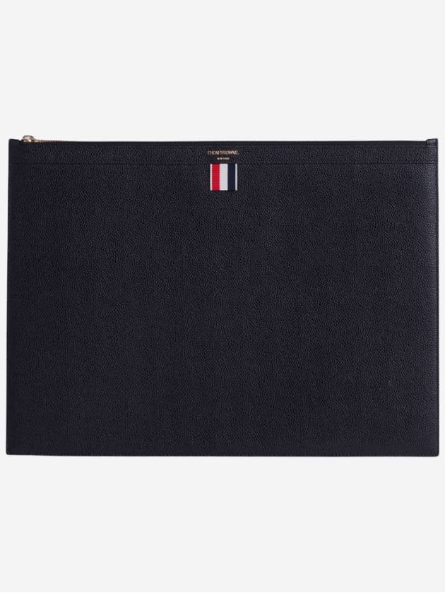 Pebble Grain Leather Large Zipper Laptop Holder Black - THOM BROWNE - BALAAN 2