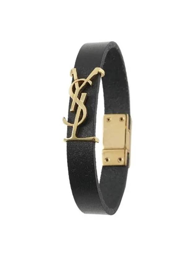 Monogram Opyum Leather Bracelet Black Gold - SAINT LAURENT - BALAAN 2