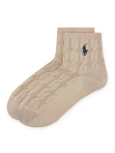 Polo pony logo cable knit crew socks beige khaki - POLO RALPH LAUREN - BALAAN 1