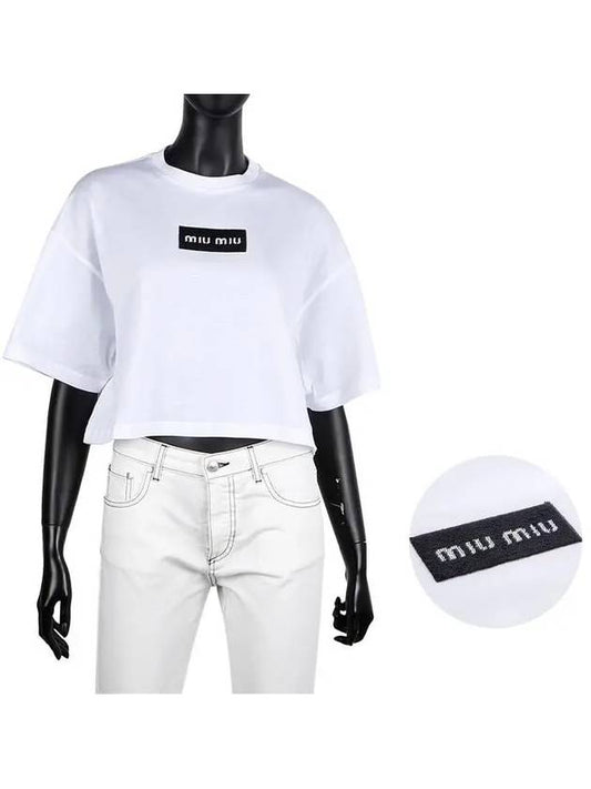 Embroidered Logo Short Sleeve T-Shirt White - MIU MIU - BALAAN 2