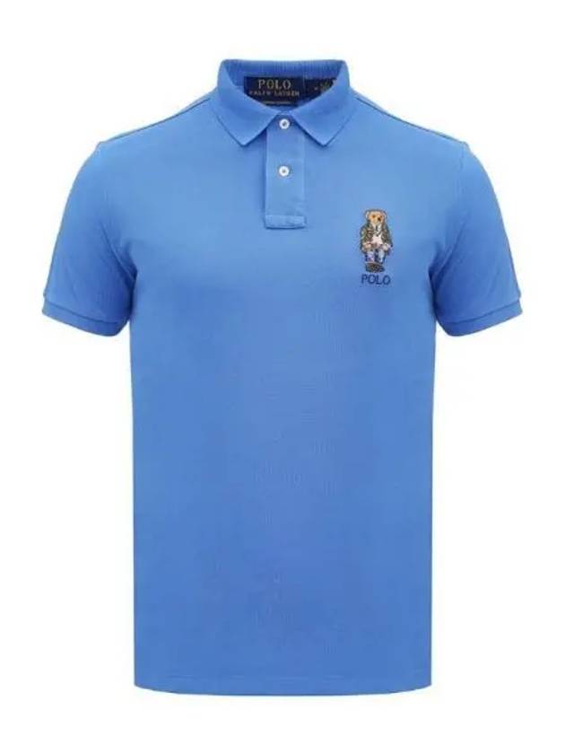 Bear Motif Slim Fit Cotton Polo Shirt Blue - POLO RALPH LAUREN - BALAAN 2