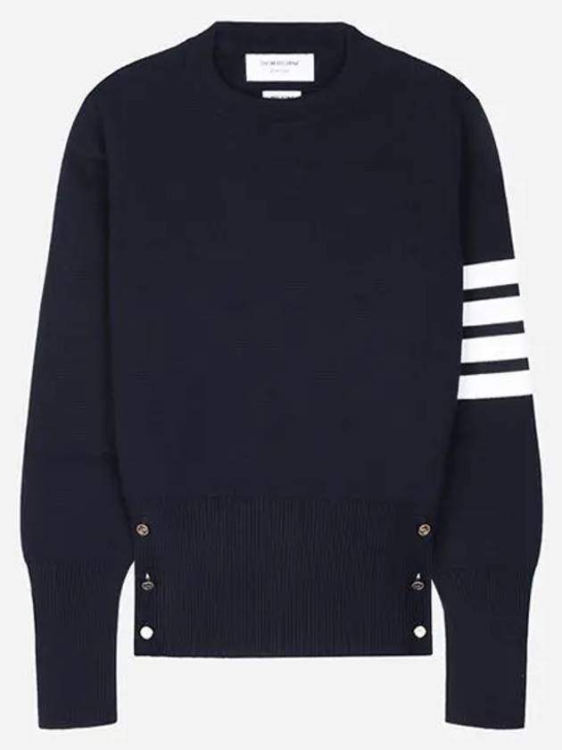 Milano Stitch Crewneck 4-Bar Cotton Crepe Knit Top Navy - THOM BROWNE - BALAAN 2