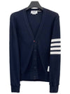 4 Bar Open Raschel Stitch V Neck Cardigan Navy - THOM BROWNE - BALAAN 2