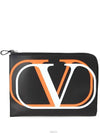 V Logo Leather Clutch Bag Black - VALENTINO - BALAAN 2