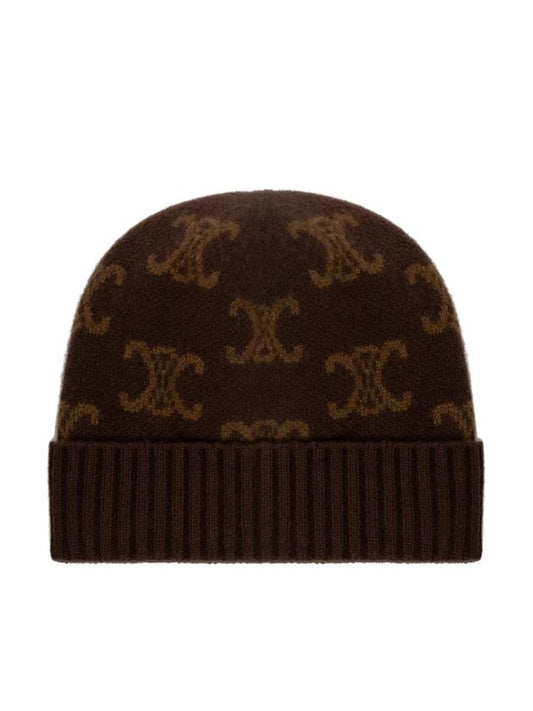 Triomphe Monogram Wool Cashmere Beanie Brown - CELINE - BALAAN 1