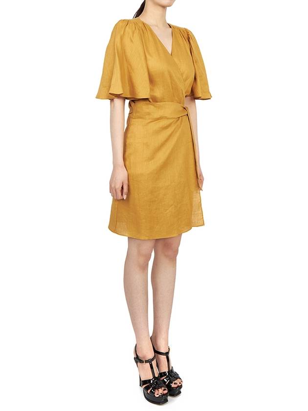 Women's V-neck Twisted Linen Midi Dress Yellow - VANESSA BRUNO - BALAAN 5