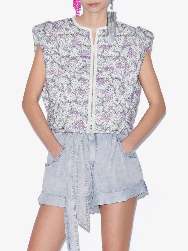 Drew Short Quilted Printed Cotton Jacket Ecru Lilac - ISABEL MARANT - BALAAN 8