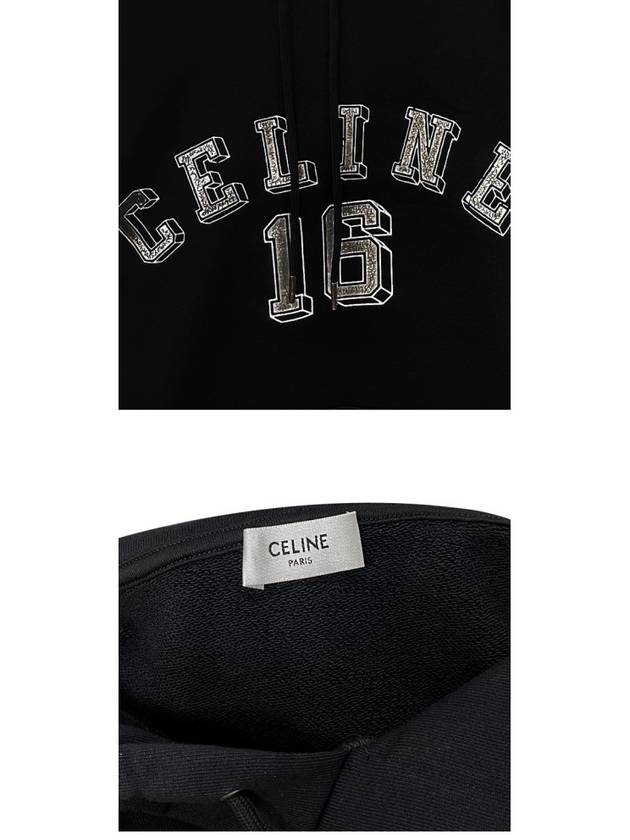 16 Loose Cotton Fleece Hoodie Black - CELINE - BALAAN 6