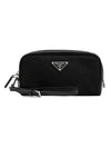 Re-Nylon Brushed Leather Pouch Black - PRADA - BALAAN 1