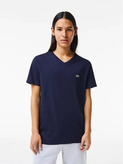 Men's Logo V-Neck Short Sleeve T-shirt Navy - LACOSTE - BALAAN 2