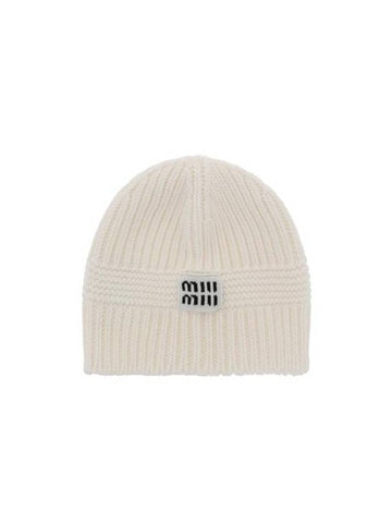 Cashmere Wool Beanie White - MIU MIU - BALAAN 1