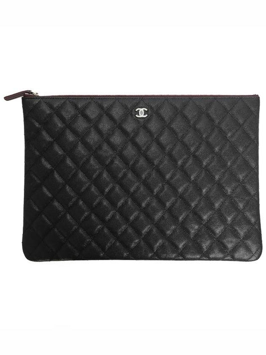 Large Classic Caviar Silver Logo Clutch Bag Black - CHANEL - BALAAN 2