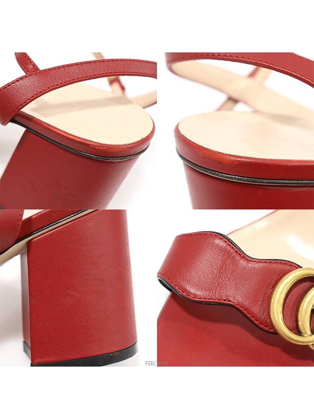 453379 Red leather gold plated GG Marmont middle heel women s sandals 37 - GUCCI - BALAAN 6