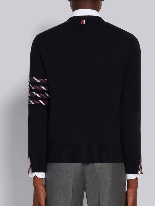 diagonal silk stripe crew neck knit top navy - THOM BROWNE - BALAAN.