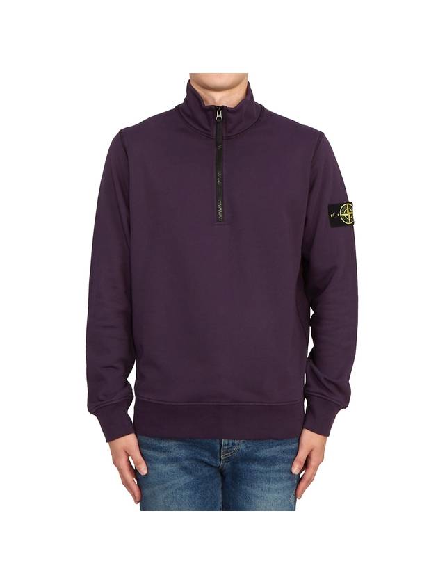 Wappen Patch Half Zip Up Sweatshirt Purple - STONE ISLAND - BALAAN 1