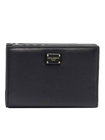 Logo Patch Leather Half Wallet Black - DOLCE&GABBANA - BALAAN 2