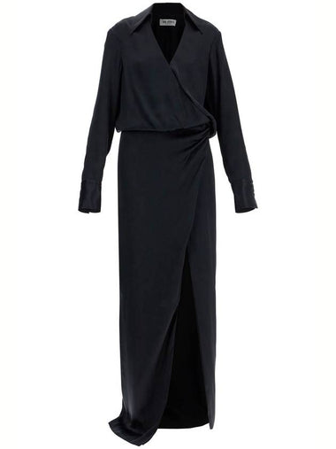 black long sleeve midi dress with side slit - THE ATTICO - BALAAN 1