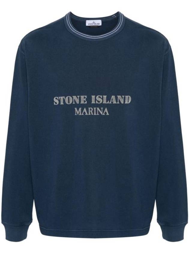 Logo Print Cotton Sweatshirt Blue - STONE ISLAND - BALAAN 2