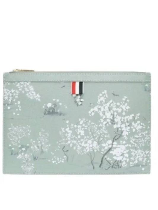 Pebble Grain Leather TR Small Document Clutch Bag Green - THOM BROWNE - BALAAN 1