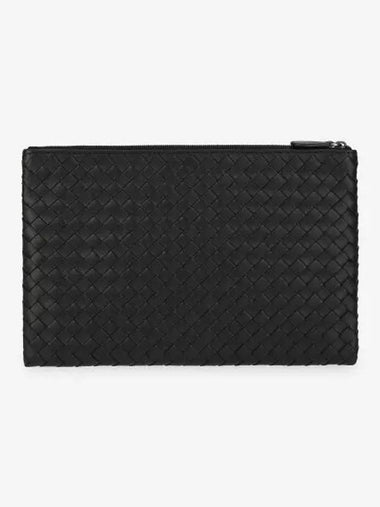 Intrecciato Medium Leather Clutch Black - BOTTEGA VENETA - BALAAN 1