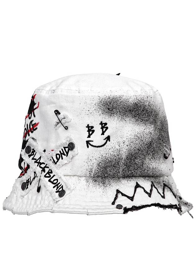 NINE Smile Logo Denim Bucket Hat White - BLACKBLOND - BALAAN 3