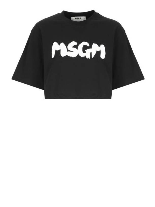 Brushed Logo Crop Short Sleeve T-Shirt Black - MSGM - BALAAN 2